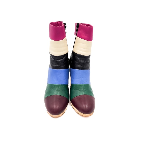 Valentino Garavani Leather Stripe Block Heel Zip Ankle Boots EU 37 - Picture 4 of 10